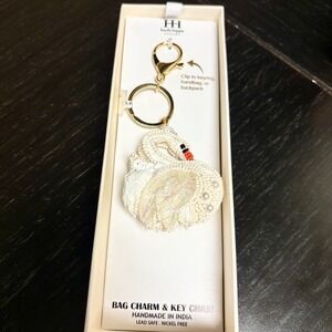 Haute Hippie Style Swan Bag Charm Key Chain Purse Accessory White Beaded NEW